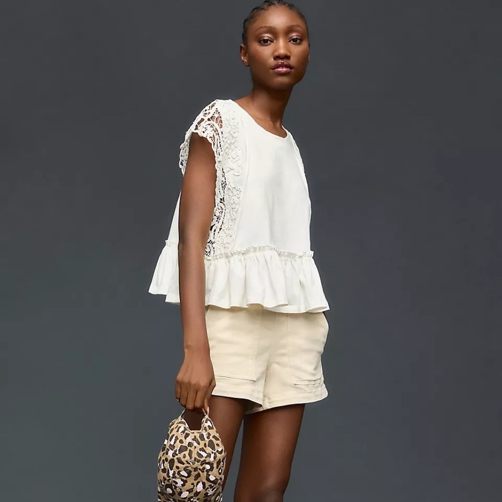 NWT Anthropologie White Babydoll Lace Top Medium - Picture 6 of 6